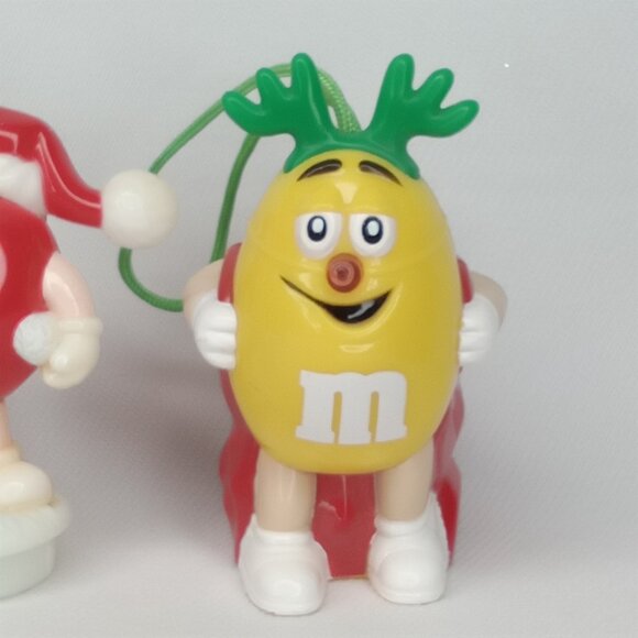 Vintage Christmas Ornament Set Of 3 M&Ms Yellow & Red Plastic 1990s - Picture 3 of 10